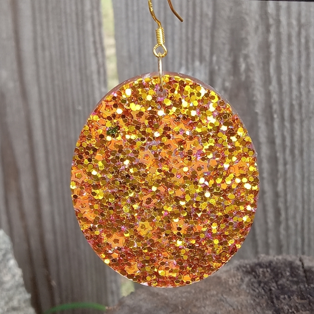 Sparkling Gold and Orange Oval Earrings - Picture 4 of 6
